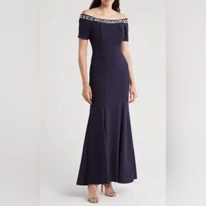 Marina Scuba Crepe Knit Strapless Evening Gown Beaded Neckline NWT Sz M SOLD OUT